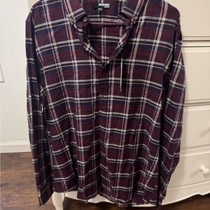 Murano Men's Burgundy and Navy Plaid Shirt